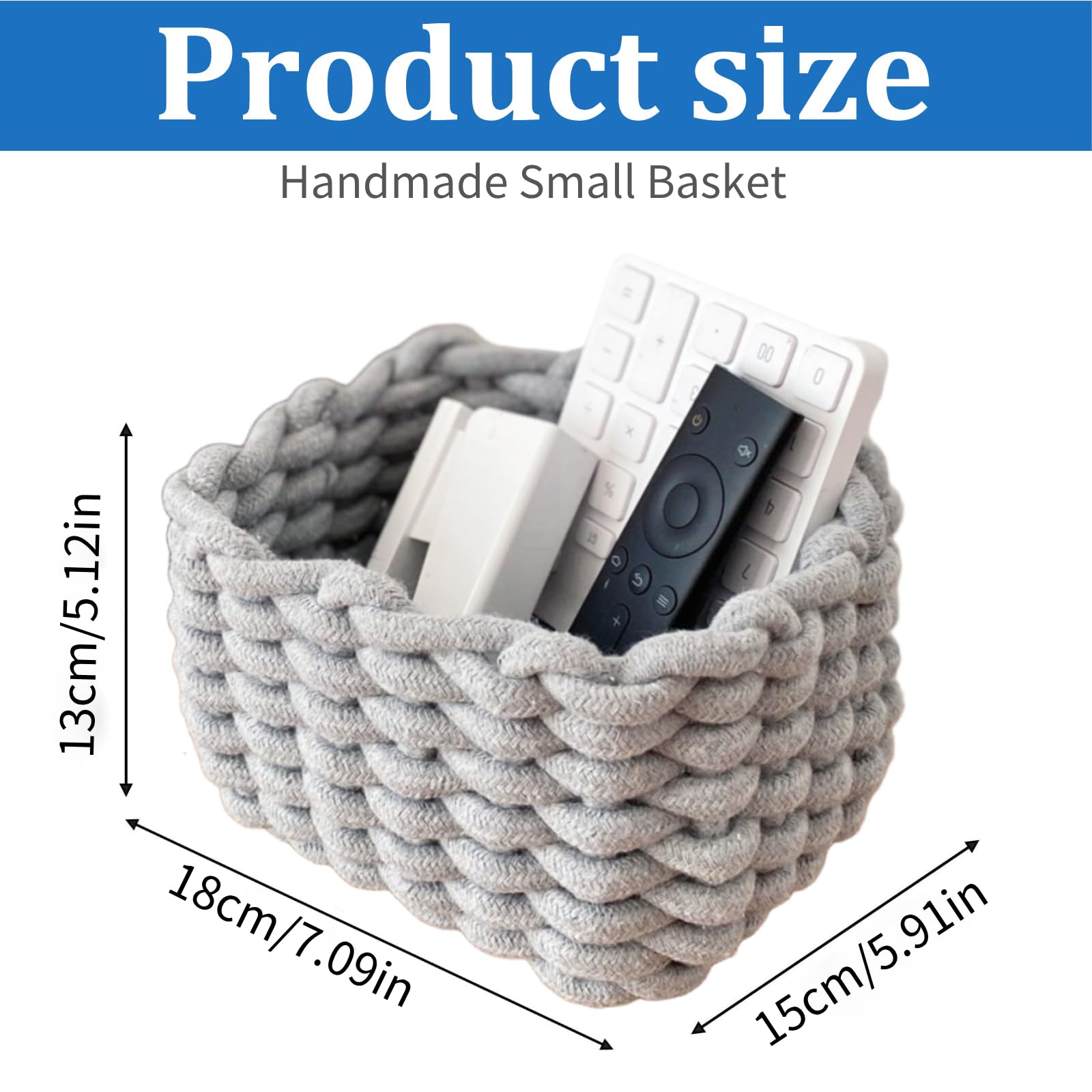 JJQHYC Cotton Rope Basket Woven Storage Baskets Grey Rope Desktop Basket Organizer Bathroom Storage Baskets for Cupboard Nursery Decor - Image 2