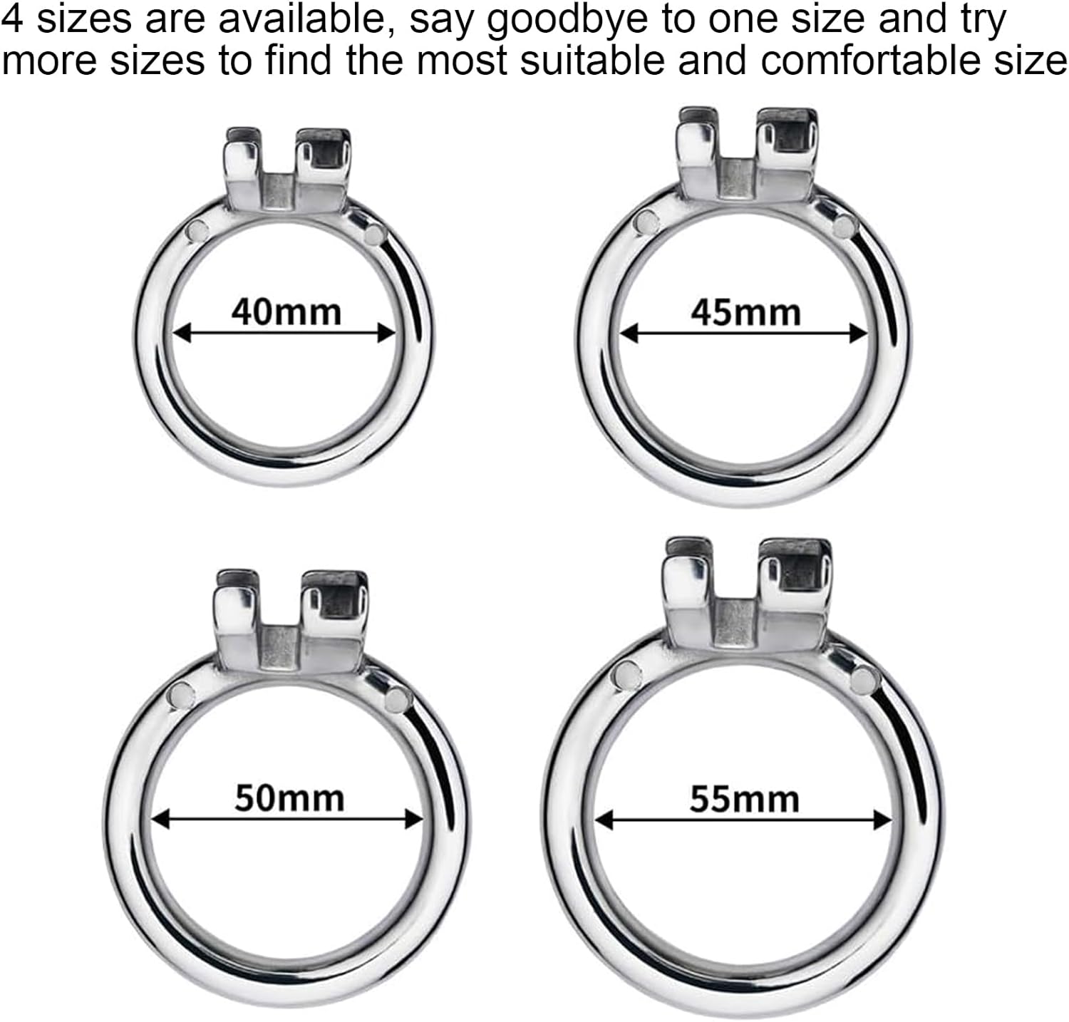 MFMYEE SM Stainless Steel Penis Cage, Mesh Penis Cage with 4 Cock Rings Male Chastity Devices Set, BDSM Restraint Penis Chastity Belt Lock Cock Cage, Adult Bondage Game Sex Toy (L, Round Ring 50mm)