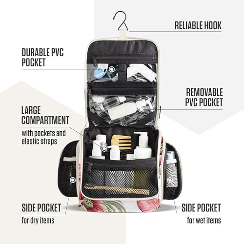 Miniatura 3 de VENTURE 4TH Neceser colgante de viaje prémium para hombres y mujeres con compartimentos expandibles para cosméticos, brochas de maquillaje, joyas,