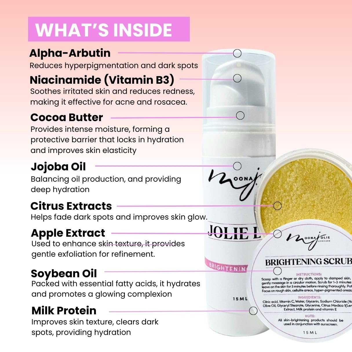 Moona Jolie Lip Kit | Hydrating Lip Cream & Organic Exfoliating Scrub - Nourish, Protect, Balances Hue and Revitalize Lips with Vitamin C, Kojic Acid, and Jojoba Oil