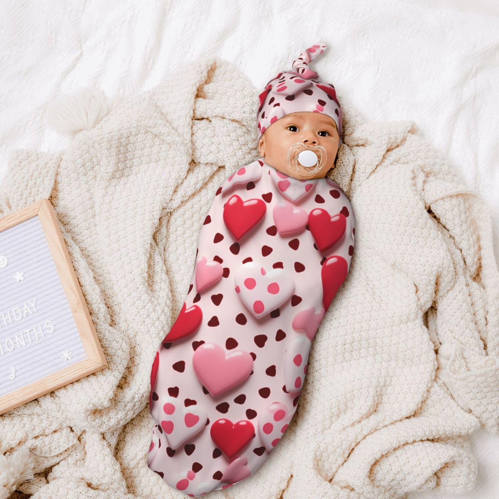 3d Cuore Swaddle Coperta E Cappello Set Per Neonati Avvolgere Accogliente Per Neonati Bambino Comfort 29x53 cm