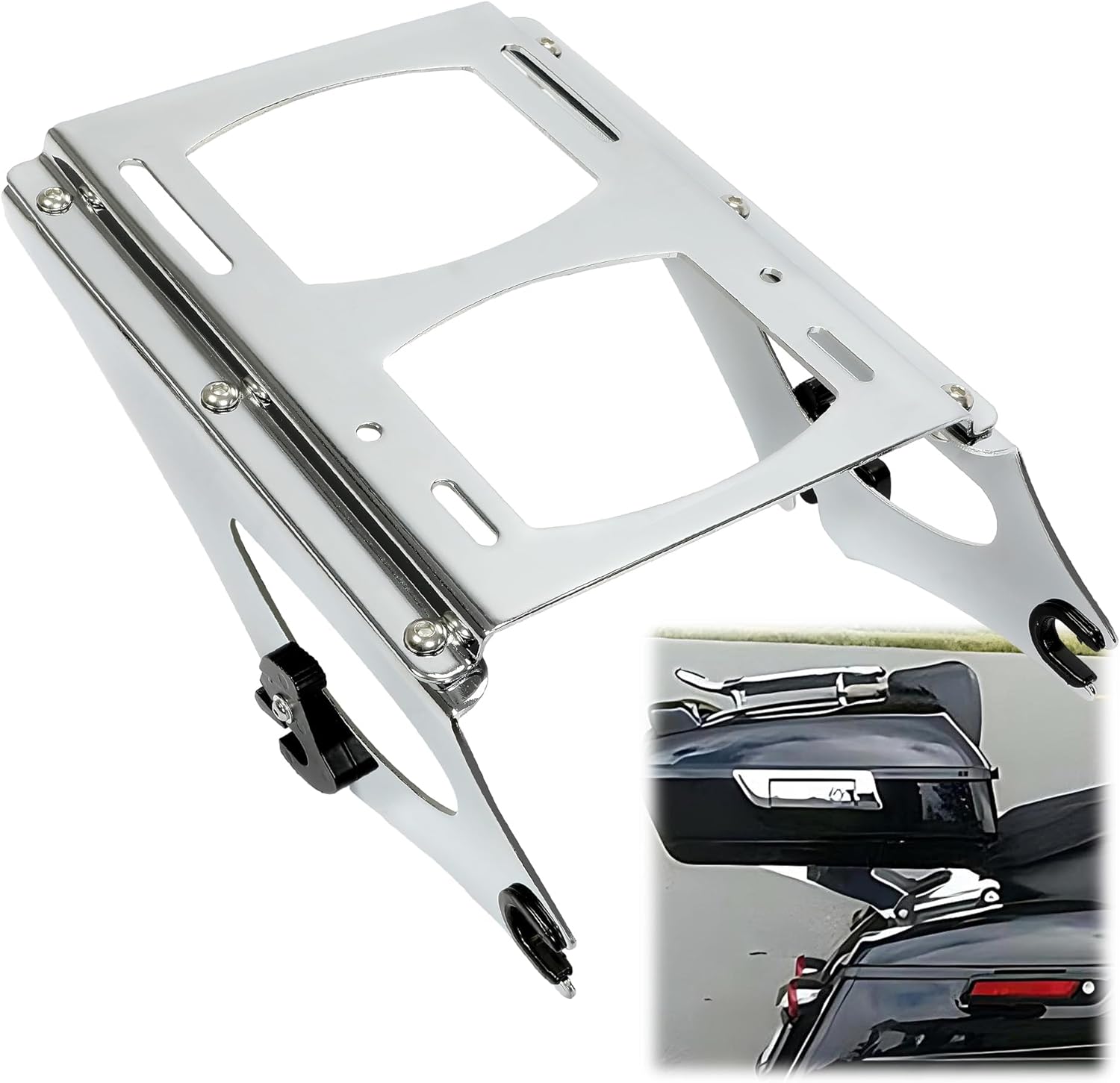 ECOTRIC Detachable 2 Up Mounting Bracket Luggage Rack Compatible with 2009-2013 Harley Touring Tour Pak Pack Luggage Rack (Black)