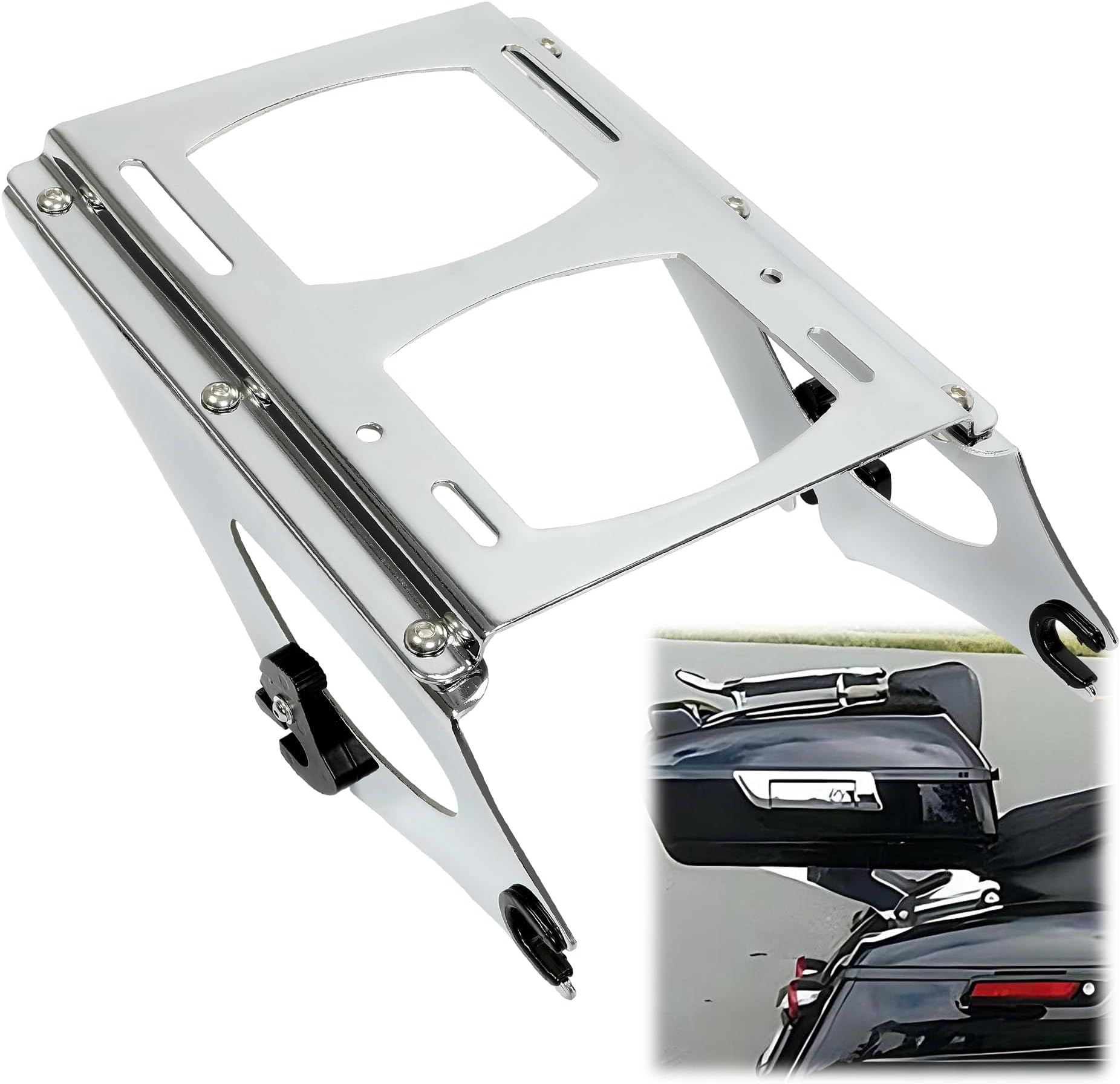 ECOTRIC Detachable 2 Up Mounting Bracket Luggage Rack Compatible with 2009-2013 Harley Touring Luggage Trunk Pack Luggage Rack (Chrome)