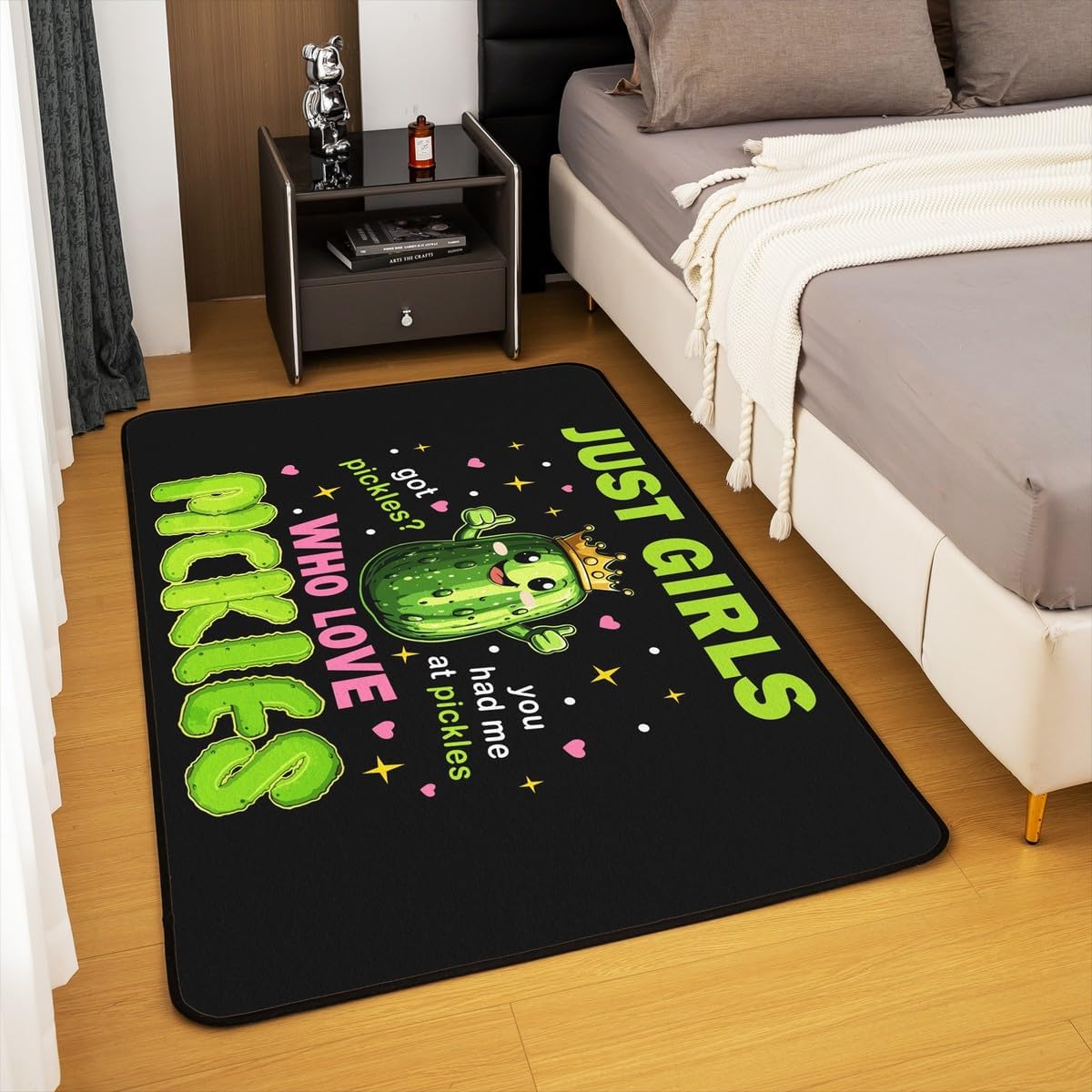 Cartoon Pickles Cucumber Kids Bath Mats,Pickled Vegetable Fruits Mats Rugs for Girls Boys,Western Food Modern Cute Bath Carpets,Black Green Bath Rugs,Absorbent Floor Mats,3'x5'