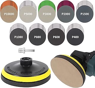 45PCS 5 Inch Wet Dry Sanding Discs Kit with Hook and Loop Backing Pad 5/8-11 and Foam, Angle Grinder Drill Sanding Attachment, Sander for Drill 400 to 5000 Grits Sandpaper for Wood Metal Car