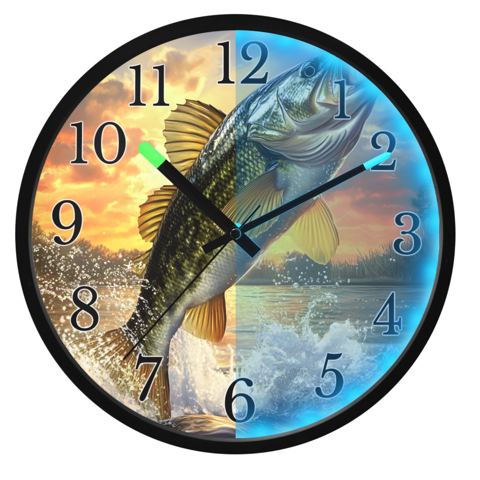 Mnsruu Reloj de pared luminoso de boca grande, reloj de pared que brilla en la oscuridad, funciona con pilas, silencioso, sin tictac, luz nocturna para dormitorio