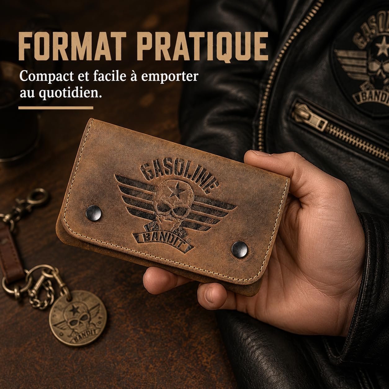 GASOLINE BANDIT Blague à Tabac en Cuir Véritable | Pochette Tabac Vintage en Cuir Bovin Ciré, Étui à Tabac Souple avec Distributeur de Papier, Look Usé, 9 x 15 cm