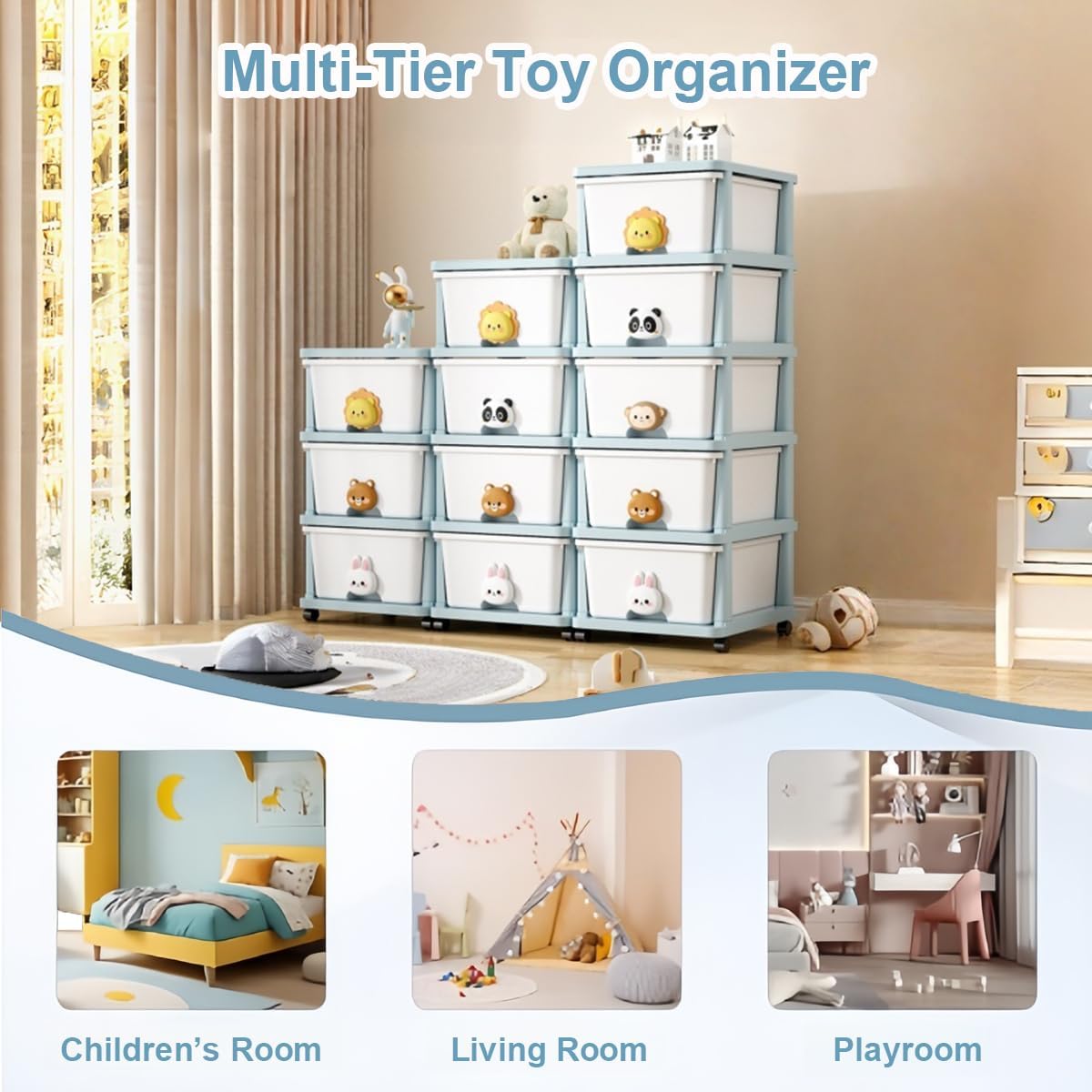 Plastic Storage Organizer With 4 Drawer,Rolling Storage Cart with Removable Wheels, White Bin Drawers for Bedroom, Bathroom, Home Office, and Dorm Room,