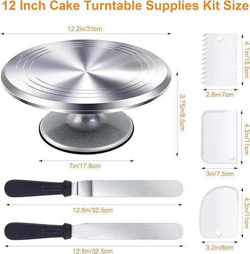 Miniatura 6 de Uten Kit de suministros de decoración de pasteles de 12 pulgadas, 33 piezas de soporte giratorio de aluminio para tartas, herramientas para hornear