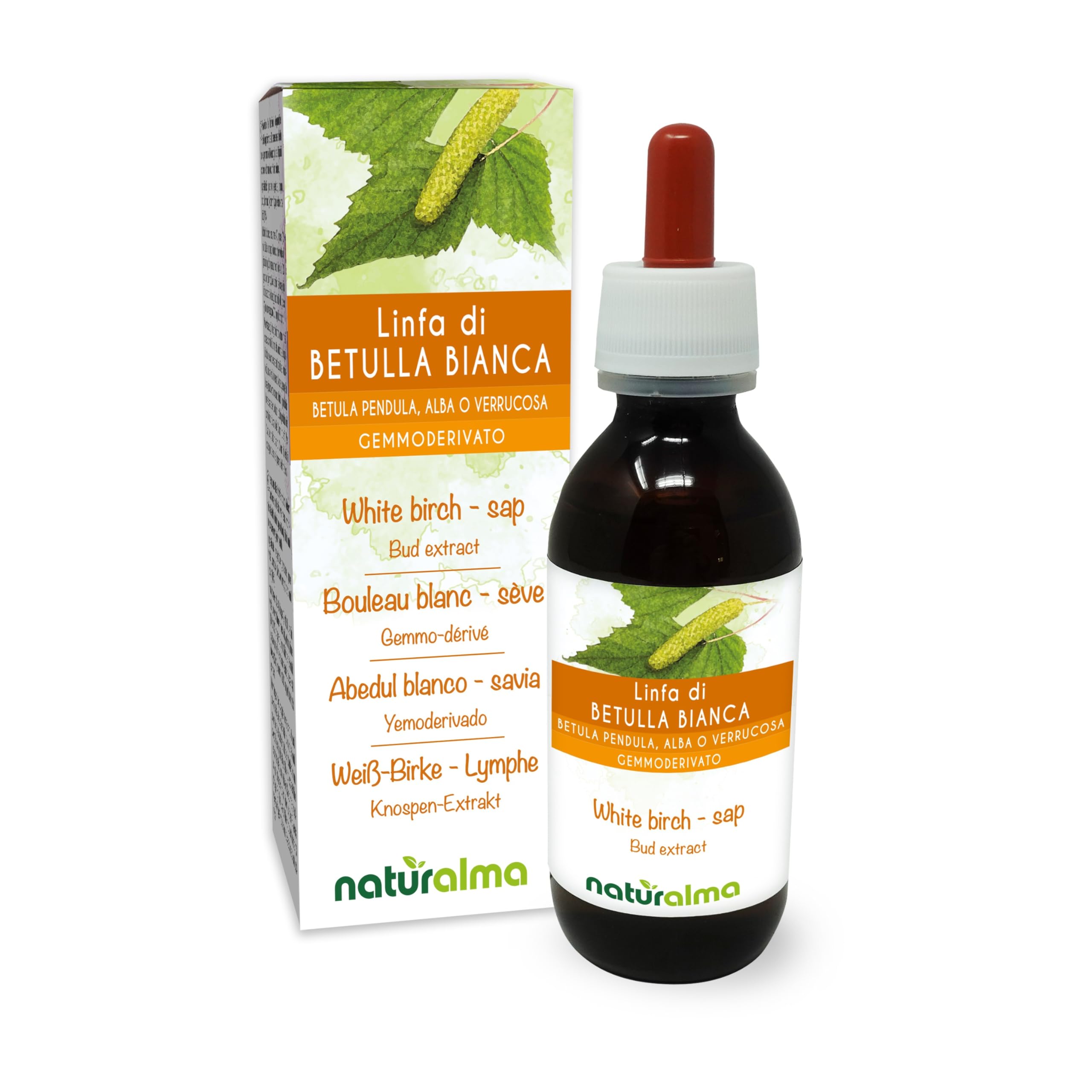 White Birch (Betula pendula, alba or verrucosa) Alcohol-Free Bud Extract from Fresh sap Naturalma - Liquid Drops 120 ml - Food Supplement - Vegan