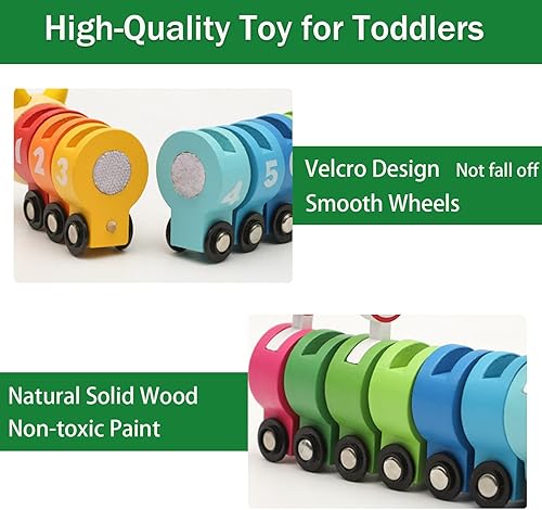 Miniatura 6 de Montessori Juguetes para niños de 1, 2, 3 años, juego de tren de números de oruga de madera, juguetes con letreros de calle, juguetes para niños de