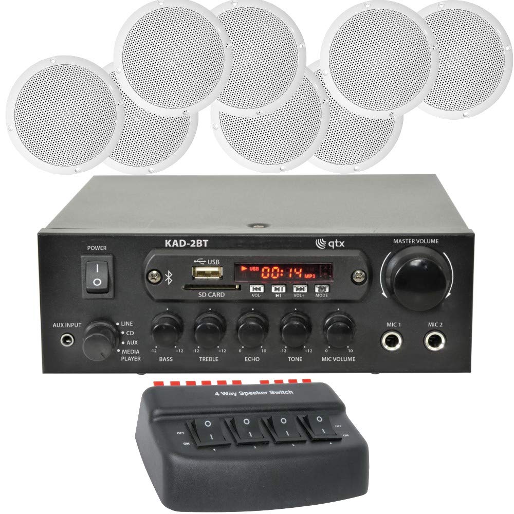 New Cafe Restaurant Home Bluetooth Amplifier Ceiling Speaker System Kit - 2,4,8 Works with Google Home & Amazon Alexa