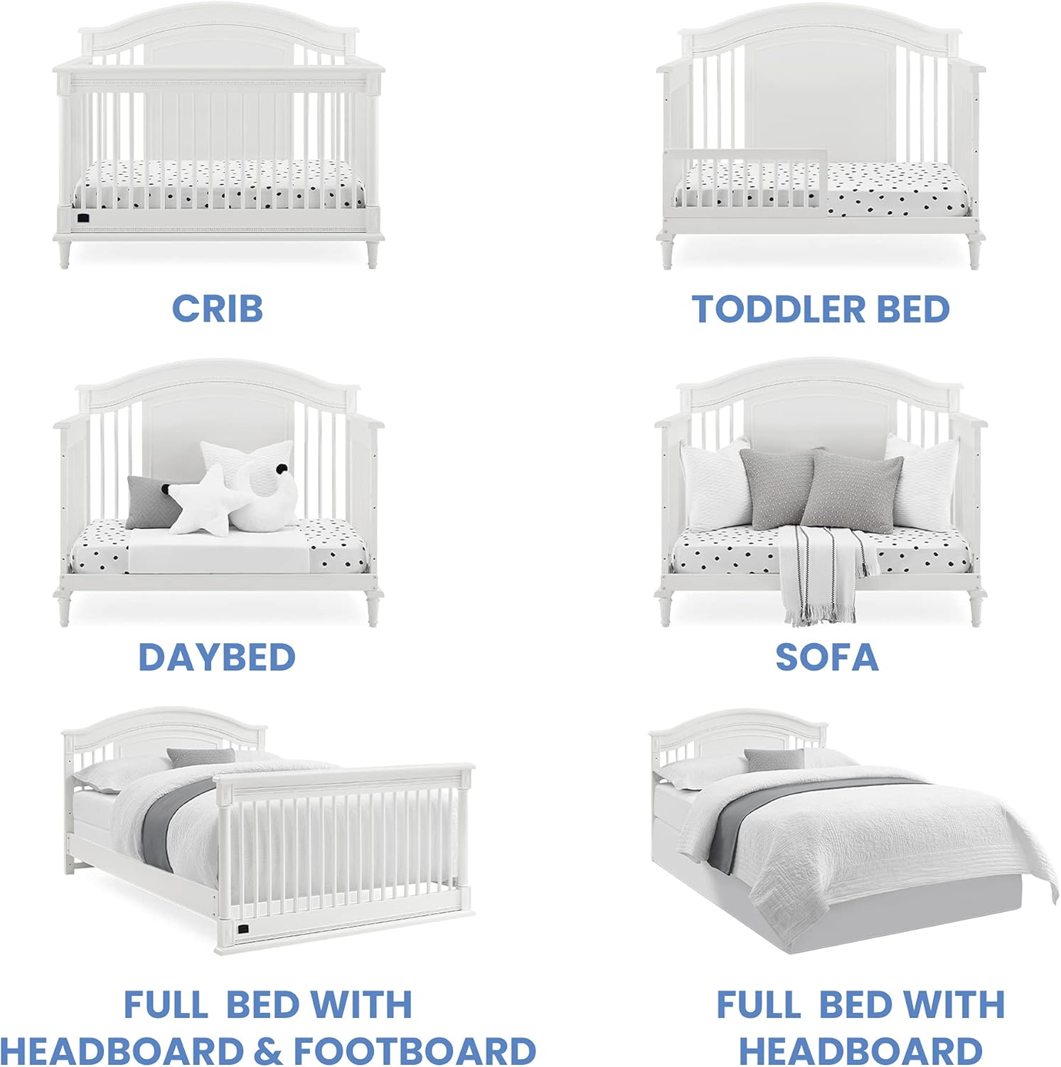 Delta Children Simmons Kids Juliette 6-in-1 Convertible Crib with Toddler Rail, Greenguard Gold Certified, Bianca White