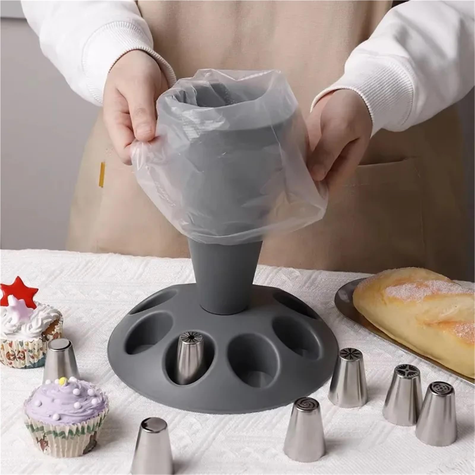 Manga Pastelera Soporte for Manga pastelera, Organizador Auxiliar, Soporte for Boquilla, Utensilios de repostería for práctica.(Gray M Piping Bag)