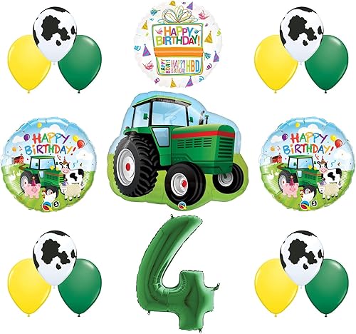 Ramo de globos de tractor de granja de 4 cumpleaños y suministros para fiestas