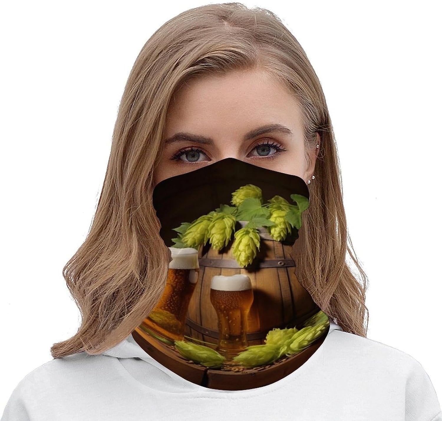 Upf 50+ Fishing Neck Gaiter Breathable Balaclava Half Face Mask Quick Dry Neckscarf Ski Mask Windproof Beer And Hop Cones Face Covering for Sun Protection Outdoor