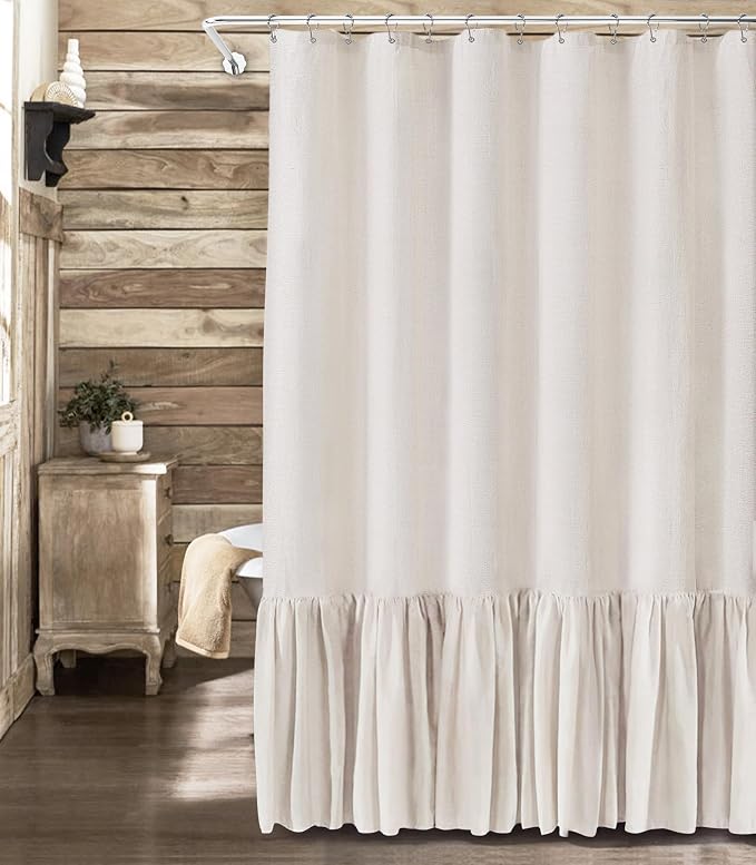 Shower Curtain , Cream-Brown Stripe 72" W x 72" L