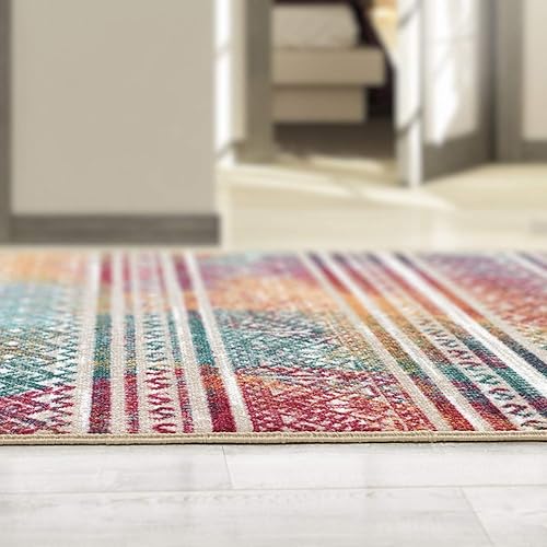 Miniatura 5 de Antep Rugs - Alfombra de área antideslizante con base de goma diseño geométrico marroquí de pelo corto para interiores como cocina sala de estar