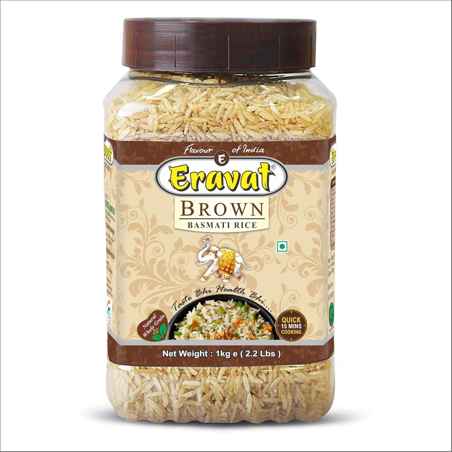 ERAVAT Brown Sella Rice 1 Kg Jar Low Glycemic Index Gluten Free