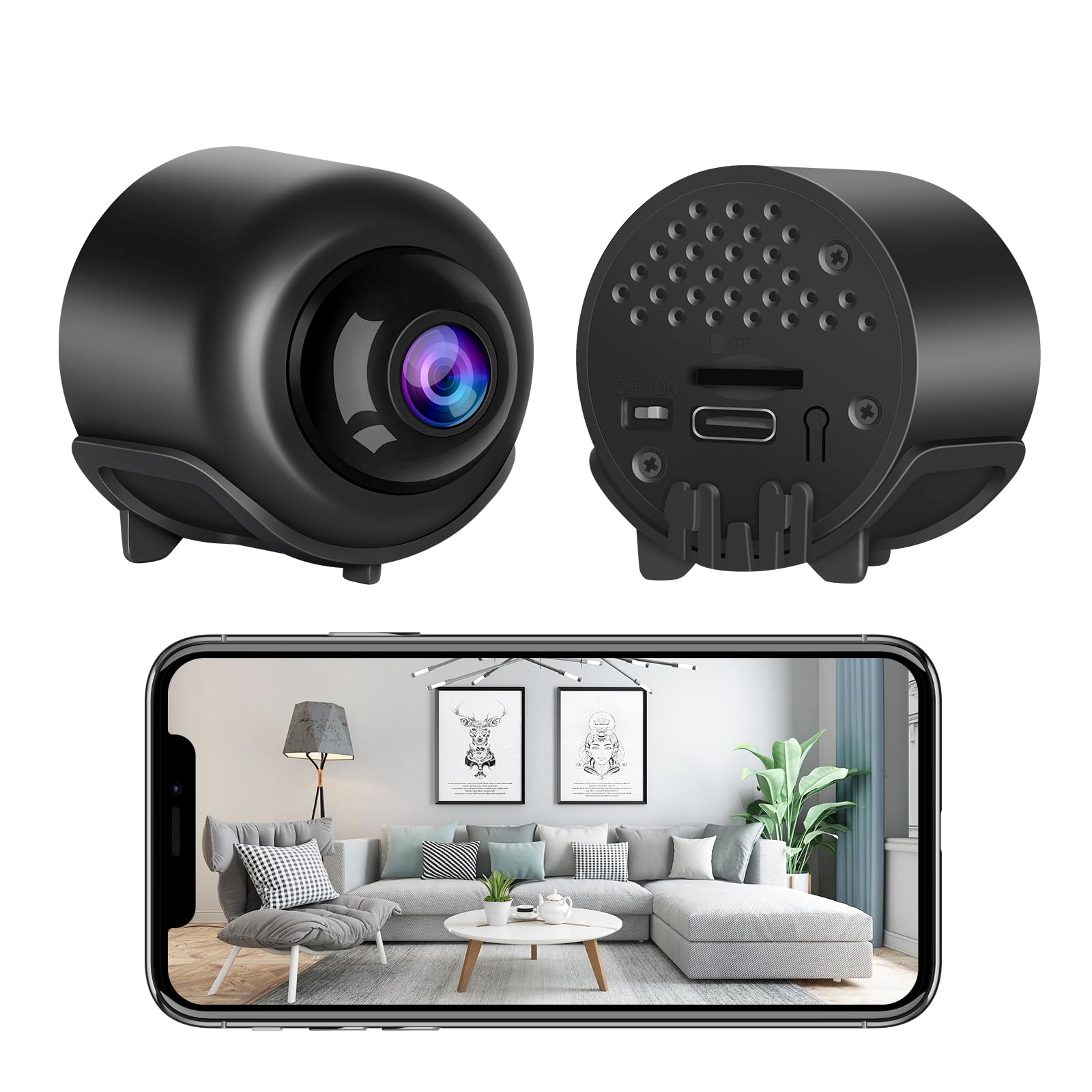 VSTARCAM Tiny WiFi Camera for Home Security 1Pcs, 3MP Portable HD Night Vision Motion Detection Remote Surveillance 120° Wide Angle Camera, Baby Monitor Small Motion Activated Use with Wire