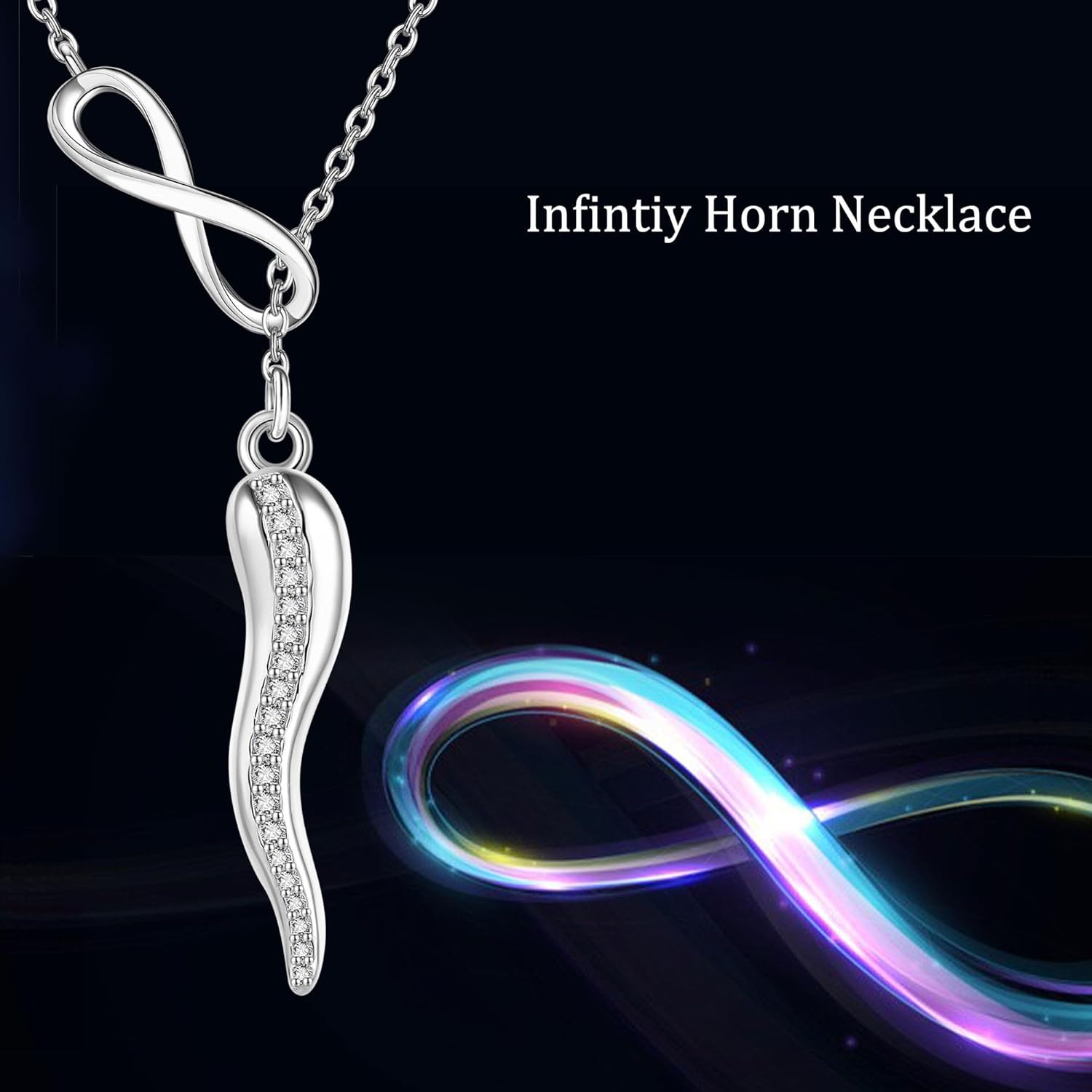 YAFEINI Italian Horn Infinity Necklace Sterling Silver Italian Horn Cornicello Necklace Good Luck Protection Amulet Pendant Jewelry for Women - Image 5