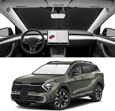 Custom Fit Windshield Sun Shade for Kia Sportage 2023-2026 | Blocks UV Rays and Sun Heat, Helps Reduce Interior Temperature, Protects Dashboard from Fading, Folds Easily for Storage