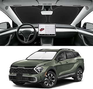 Custom Fit Windshield Sun Shade for Kia Sportage 2023-2026 | Blocks UV Rays and Sun Heat, Helps Reduce Interior Temperature, Protects Dashboard from Fading, Folds Easily for Storage