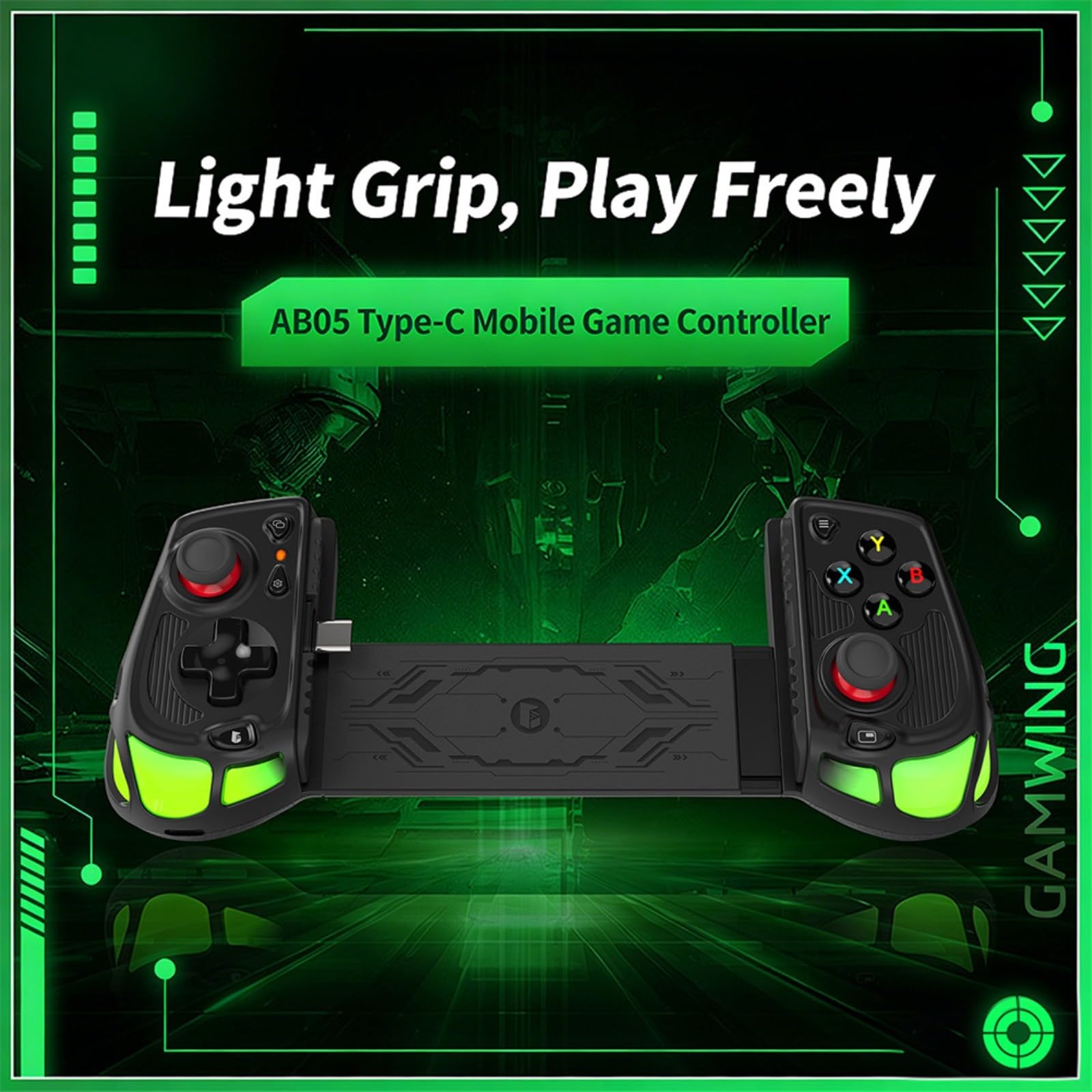 Glomc Rgb Controller di Gioco Mobile Effetto Hall No per DRIFT, Impugnatura Ergonomica Tasti Macro Per Android 8+ Per Ios 14+ Dispositivi