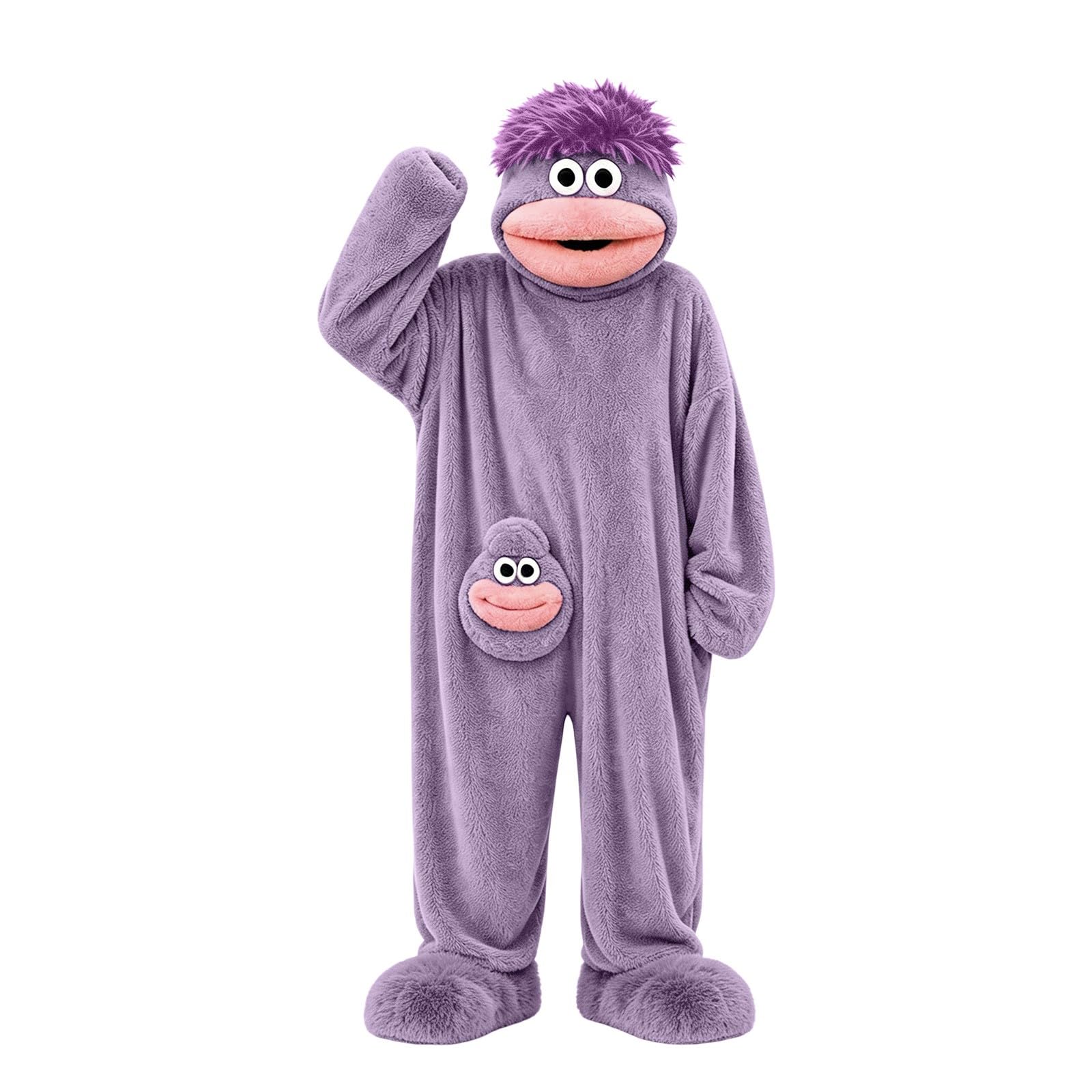 Funny Silly Onesie Kids Halloween Costume Hooded Jumpsuit Big Mouth Monster Funny Silly Onesie Kids Halloween Costume Hooded Jumpsuit Big Mouth Monster (A-3-Purple, 4-5 Years) — image 1