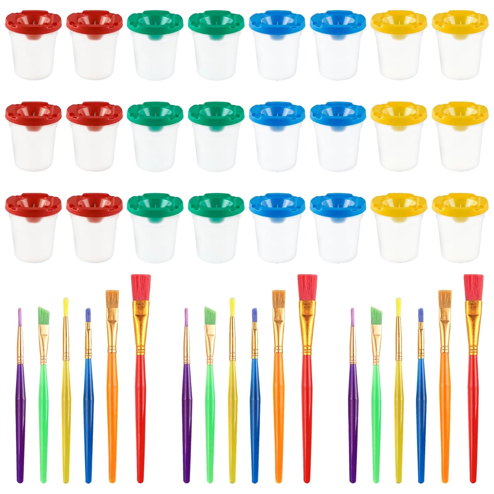 Kubki do malowania z pokrywkami, 8 kolorowych plastikowych pojemników bez rozlania, zawiera 6 pędzli, łatwe do czyszczenia, materiały plastyczne dla małych dzieci, małych umysłów, zajęć plastycznych