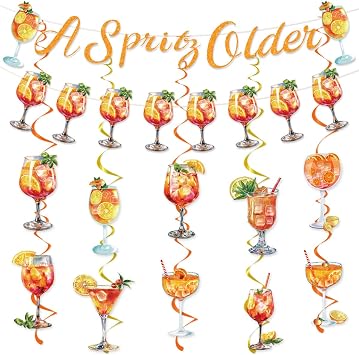 Aperol Sprit Party Decor Include A Spirity Older Orange Glitter Banner Hanging Swirls Sprit Cocktail Birthday Bachelorette Bridal Shower Bar Party Supplies