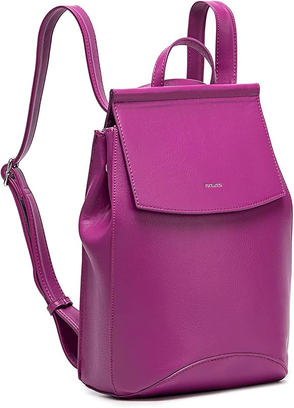Mochila KIM-BACKPACK-OS, fecho de zíper dobrável, bolsa de ombro de couro vegano reciclado, rosa fúcsia, Rosa fúcsia, 13 x 10.25, Clássico em oferta na Shopee