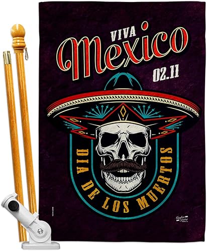 Miniatura 1 de Viva Mexico House Flag Set Falltime Day of Dead Dia De Los Muertos Fiesta Mexican Party Autumntime Small Decorative Gift Yard Banner Made In USA 28