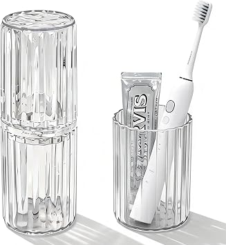 2-in-1 Toothbrush Travel Case with 2 Mouthwash Cups, Large Capacity