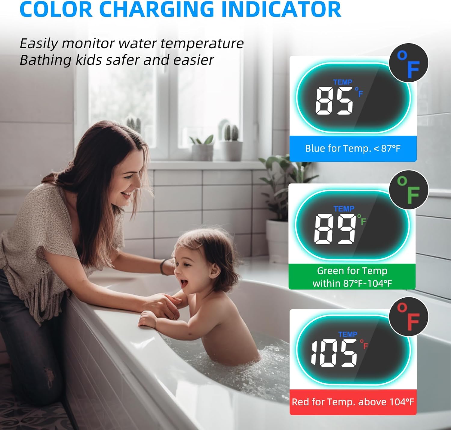 Hibbent Upgraded Metal Shower Head Holder with LED Display Shower Thermometer, Adjustable Shower Arm Mount for Handheld Shower Head, 90 Inch Stainless Steel Extra Long Shower Hose Replacement image 3