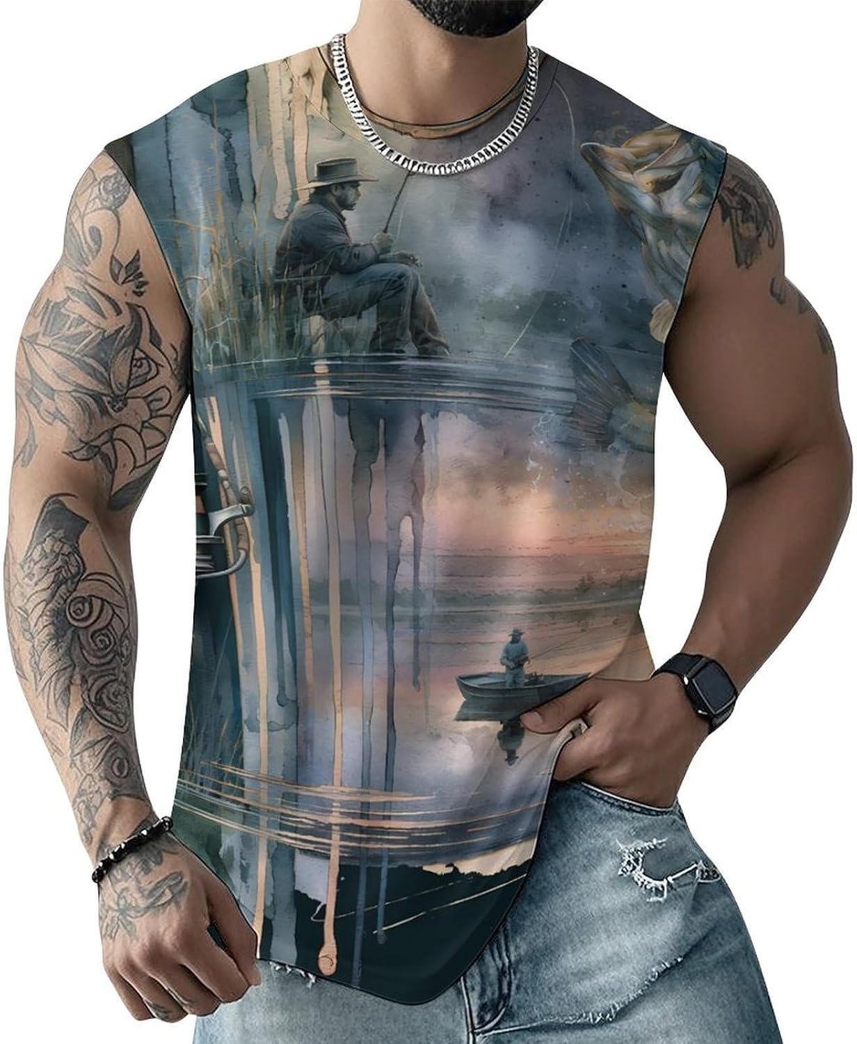 Fishing Bass Fisherman Men's Sleeveless Shirt Small