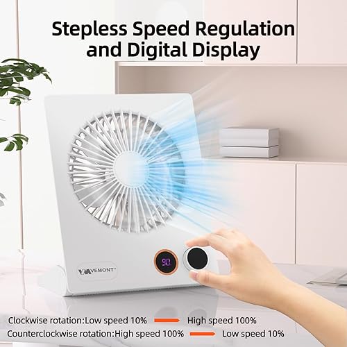 Miniatura 2 de VEMONT Ventilador personal portátil plegable de 180 con batería recargable de 5000 mAh integrada, control remoto, velocidad variable continua.