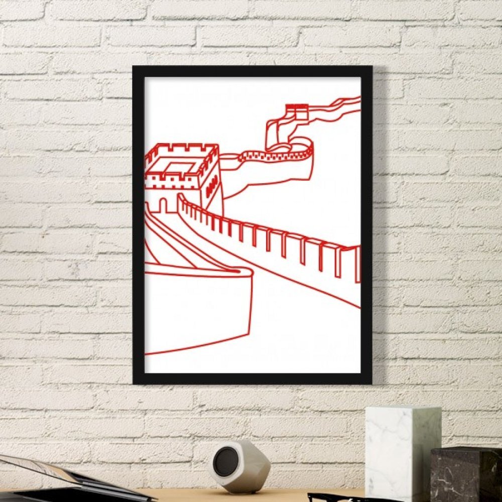 Cadre photo rectangle en bois noir avec peinture de la Grande Muraille