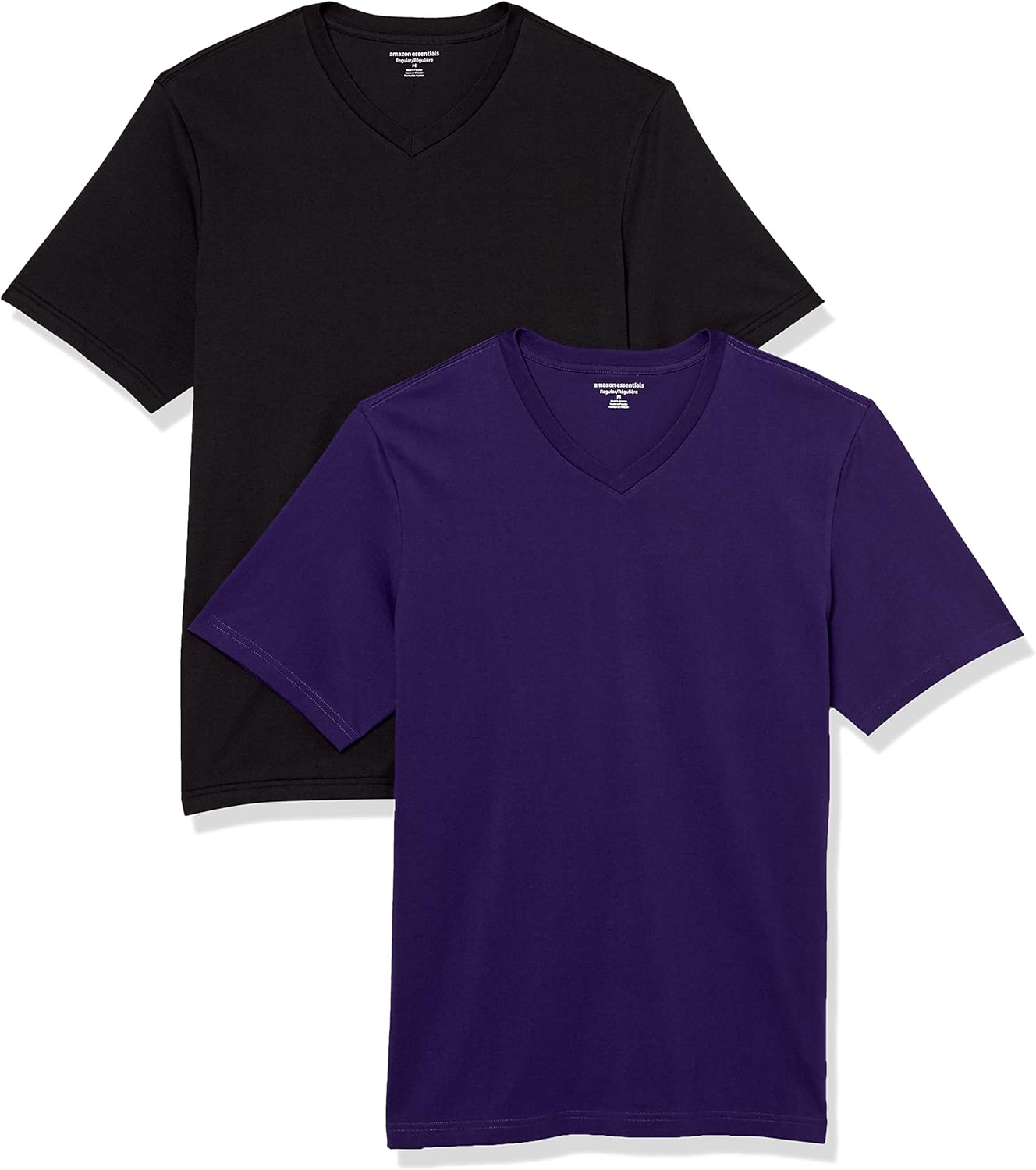 Amazon Essentials 100% Cotton T Shirts for Men, Regular-Fit Short-Sleeve V-Neck, Pack of 2, Available in Big & Tall