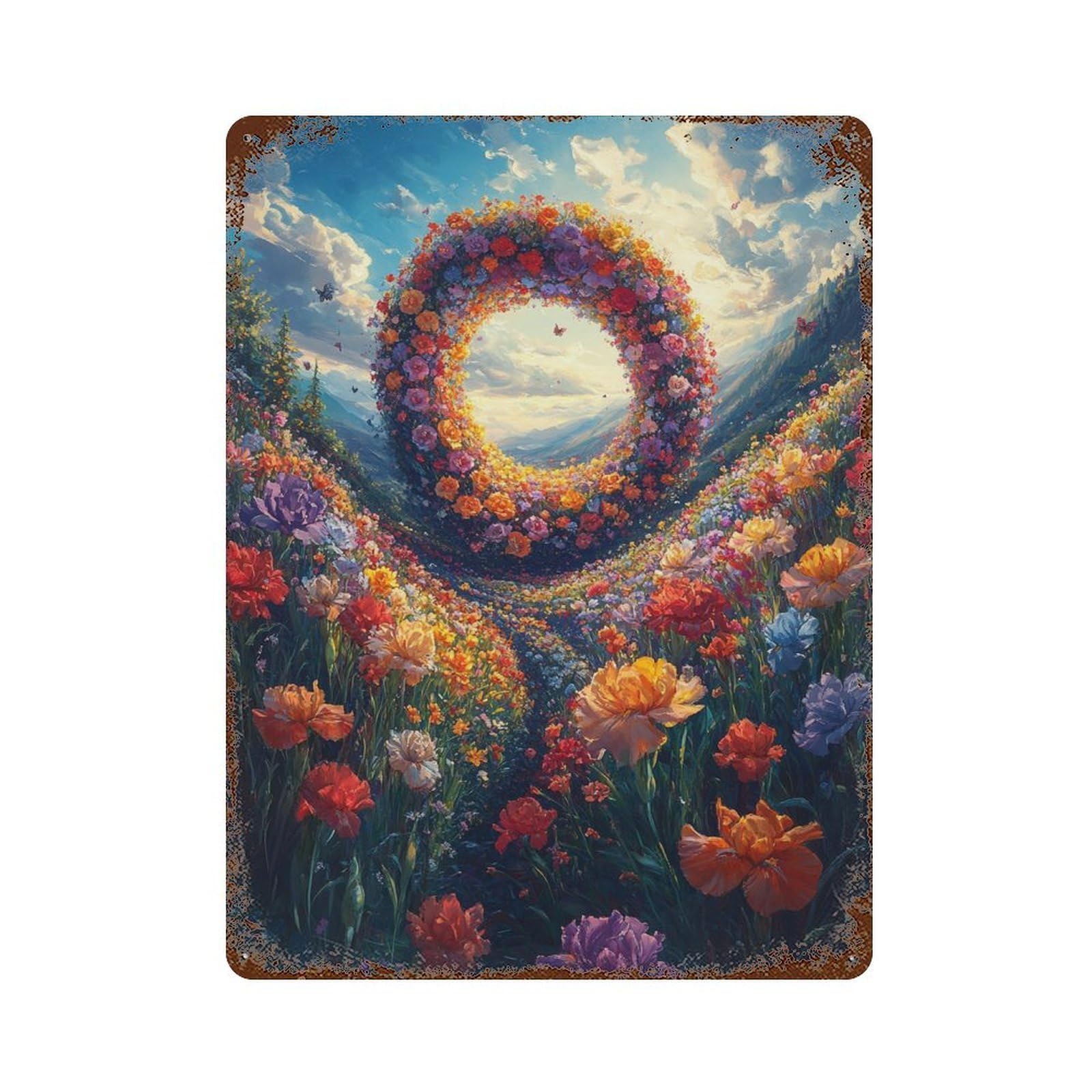 Floral Portal to Paradise Vintage Metal Tin Sign 15.7"x11.8", Ideal for Shed, Workshop And Garage Wall Decor
