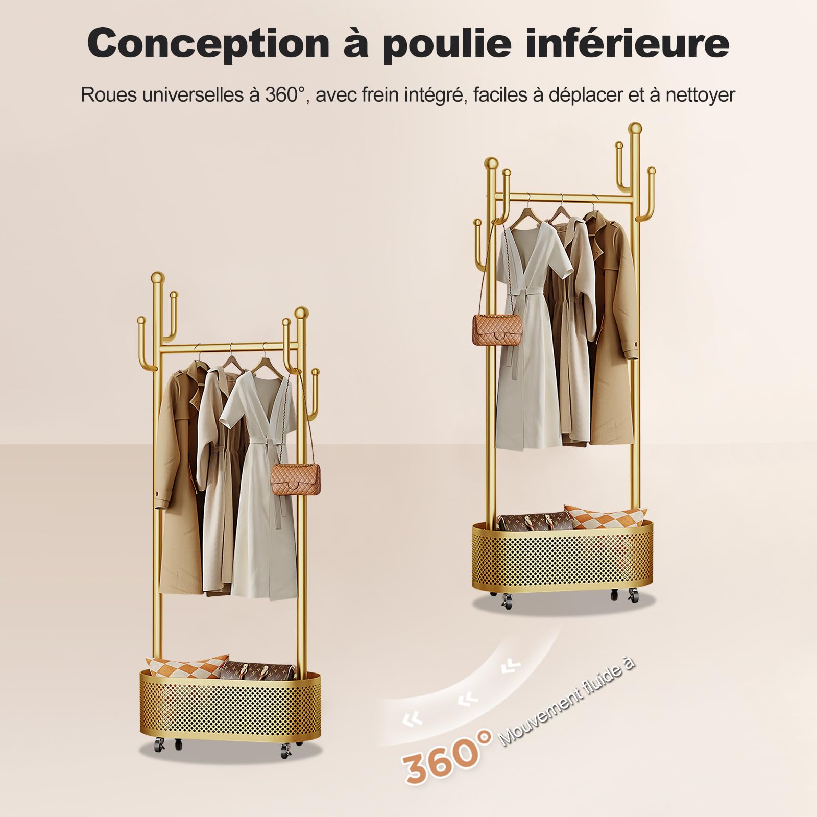 Ergocar Portemanteau, Un Porte-Chapeau Pour Veste Avec Panier, Design Multifonctionnel. Il Peut Se Déplacer De Manière Stable à 360 °, Adapté Pour Être Placé Dans Le Lit, Le Salon Et Le Porche