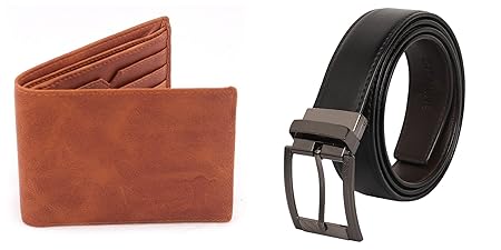 Creature Classic Pu-Leather Wallet For Men And Reversible Pu-Leather Formal Belts For Men Combo(BL-06 F-03)