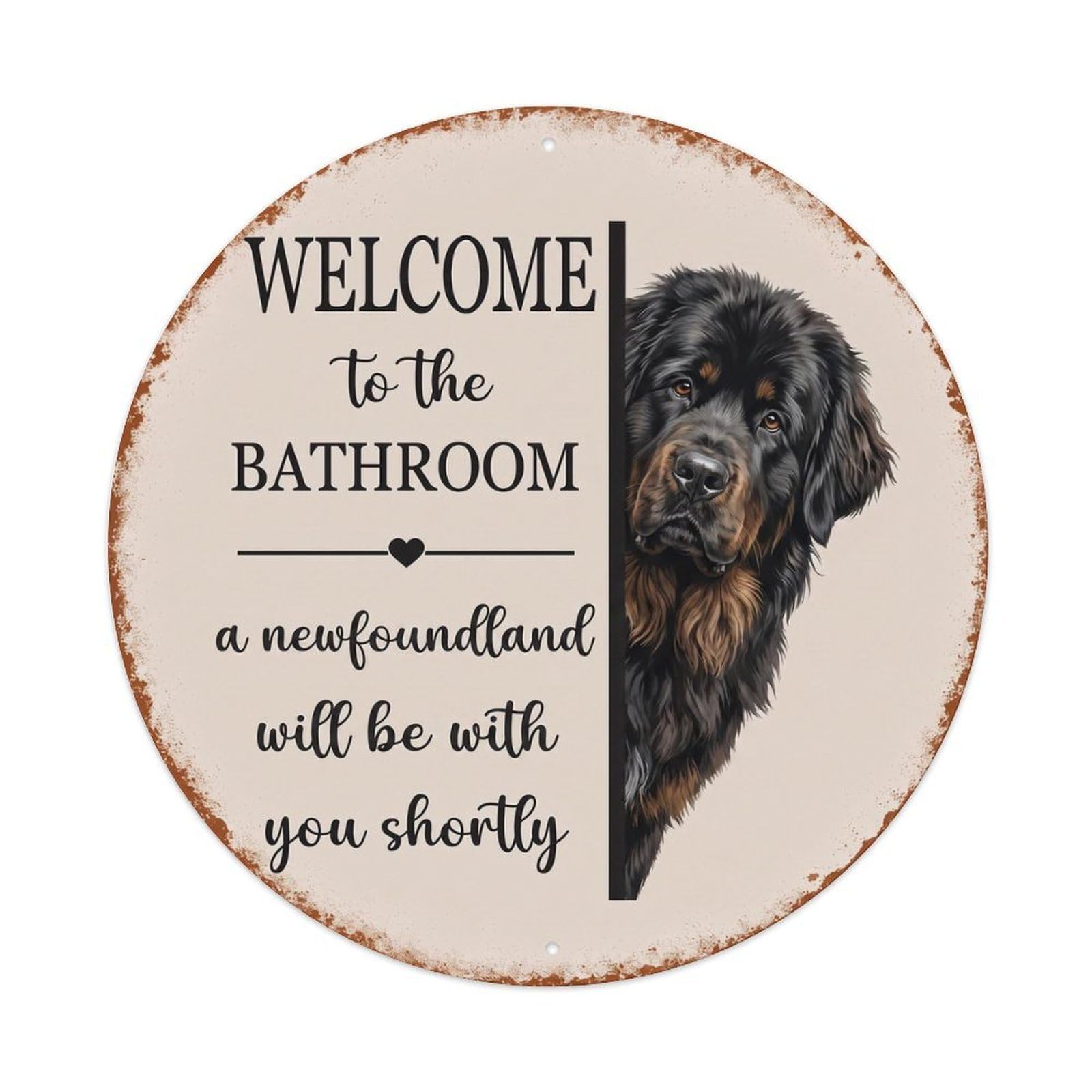 Vintage WELCOME To The BATHROOM Newfoundland Dog Metal Tin Sign