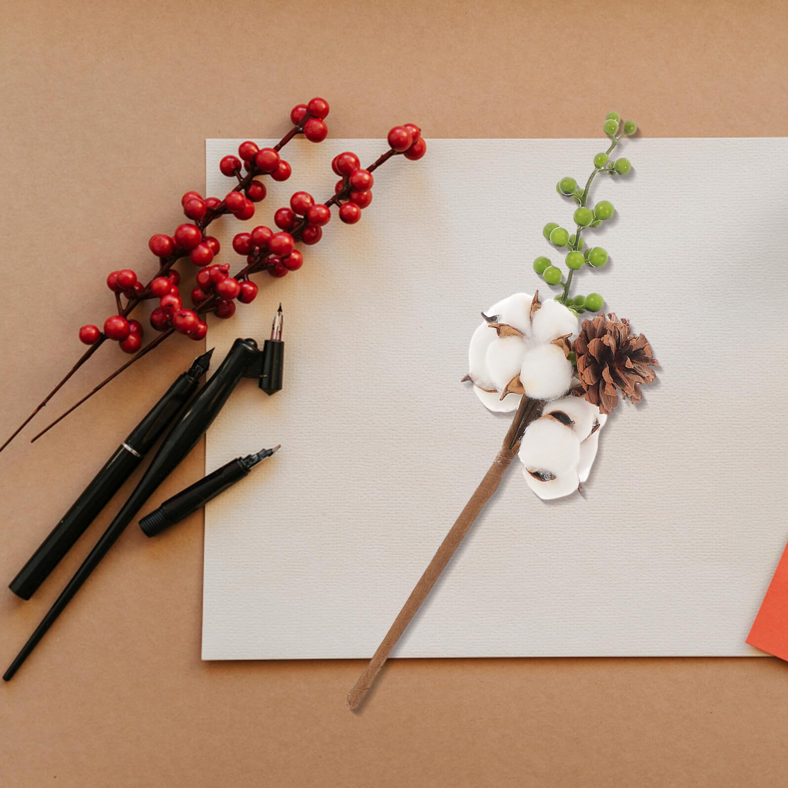 Branches de Coton Séchées 4 Pcs Vertes Tiges de Fleurs Naturelles pour Vase Décoration de Fleur Automnale Rustique Bouquets DIY Centre de Table Salon Chambre