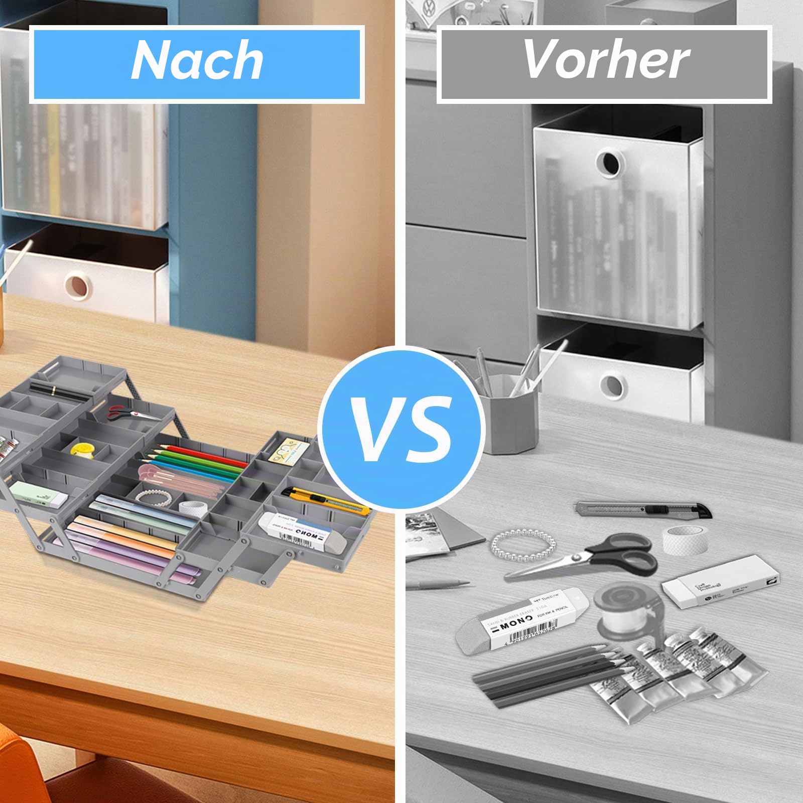 Schubladen Organizer System Verstellbar Faltbar, 3 Stufige Expandable Schubladen Organizer, Faltbare Desktop Organizer Box Werkzeug Aufbewahrung für Schreibtisch Schminktisch Büro Küche(Doppelreihig)