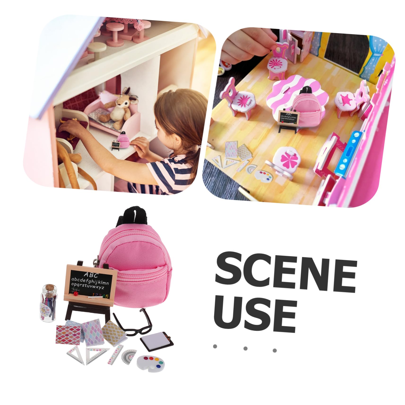 16piezas Accesorios De Escuela Miniatura para Muñecas Kit De Suministros Escolares Mochila Gafas y Material De Escritura para Casa De Muñecas y Juguetes