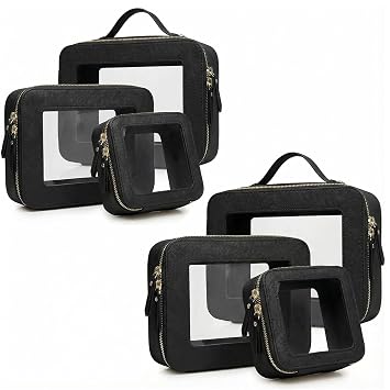 Clear Makeup Bag | Portable Waterproof Makeup Storage Bag | Travel-Specific Skincare Storage Bag | Women's Universal Daily Essentials Organizer Black