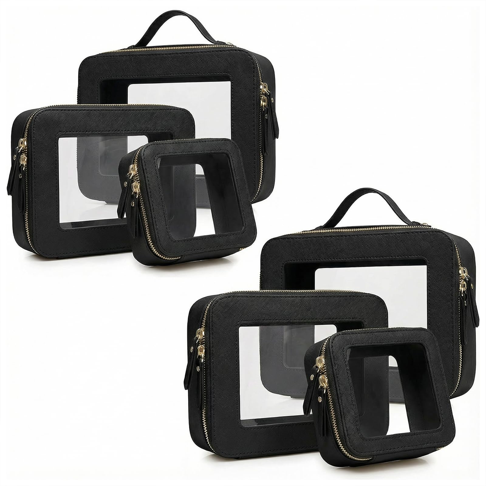 Beauty case trasparente, portatile, impermeabile, borsa per il trucco, borsa da viaggio specifica per la cura della pelle, organizer universale per oggetti quotidiani da donna (6 pezzi, nero)