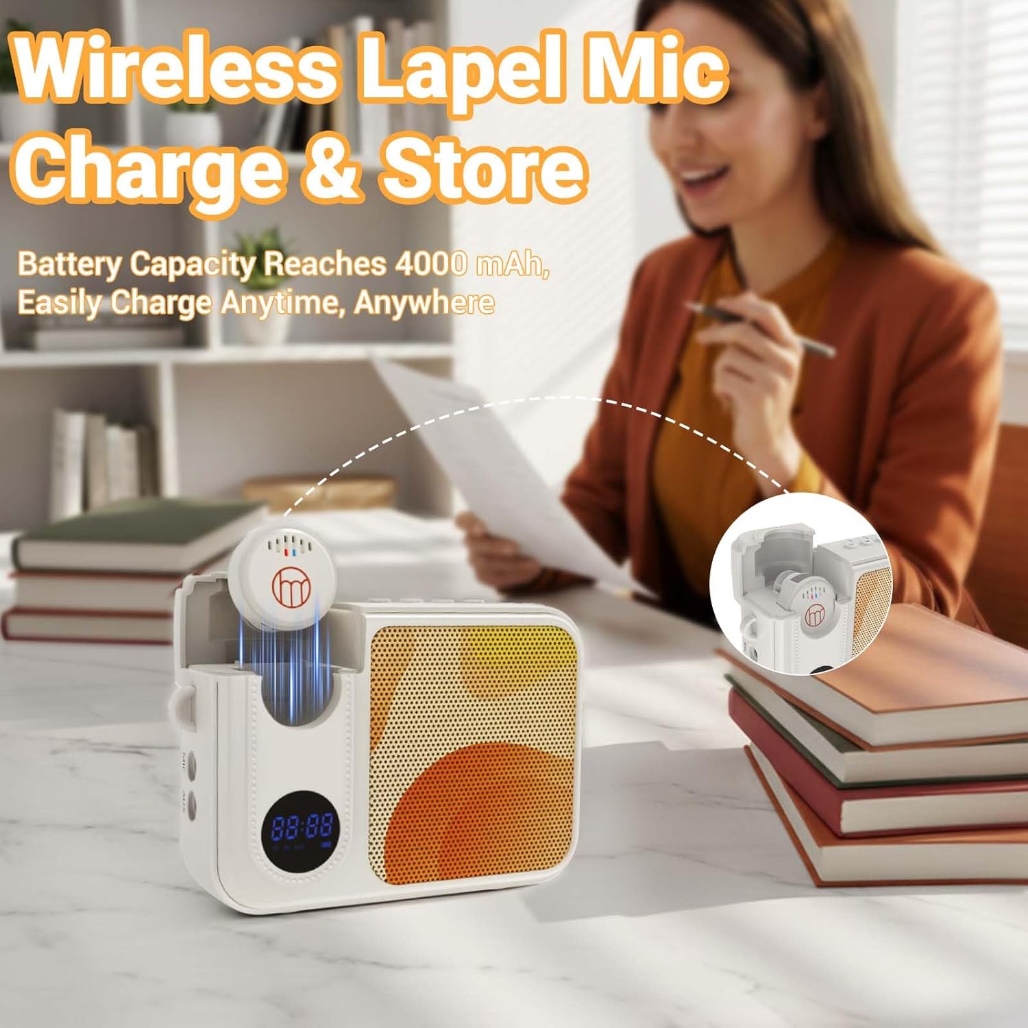 Haomuren Voice Amplifier with Wireless Lavalier Lapel Microphone for Teaching,Public Speaking,Portable Mini Mic& Speaker for Classroom,Meeting,Yoga,Training,Tour Guides,Outdoor Events