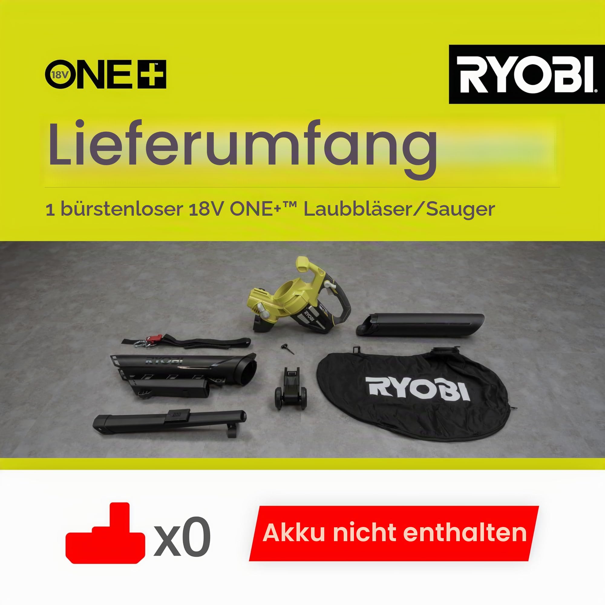 RYOBI 18 V ONE+ Brushless Akku-Laubsauger OBV18, Gebläsefunktion